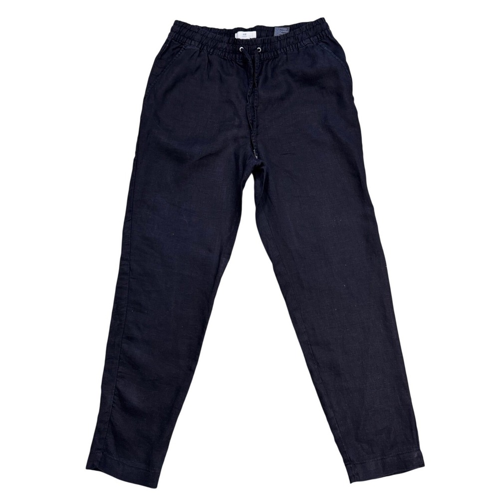 H&M Linen Drawstring Pants 4 Black Casual Lightweight Pull On Womens Relaxed
